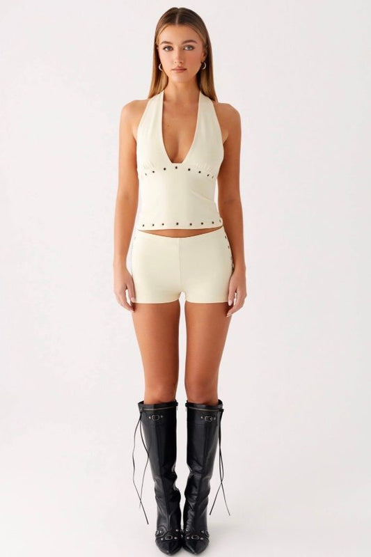 Roxy mini shorts and Halter top